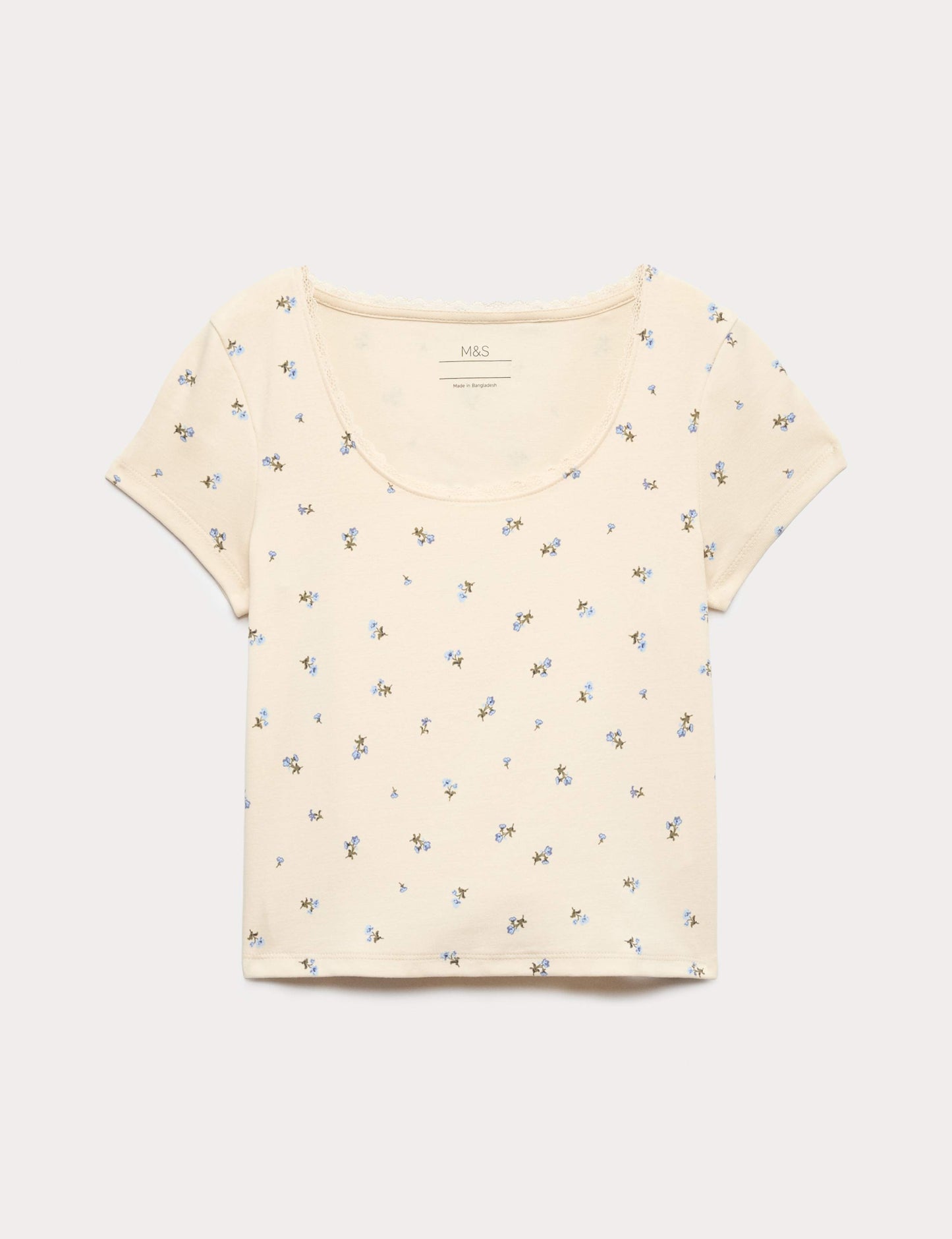 Cotton Rich Lace Trim Fitted Crop T-Shirt (6-16 Yrs)