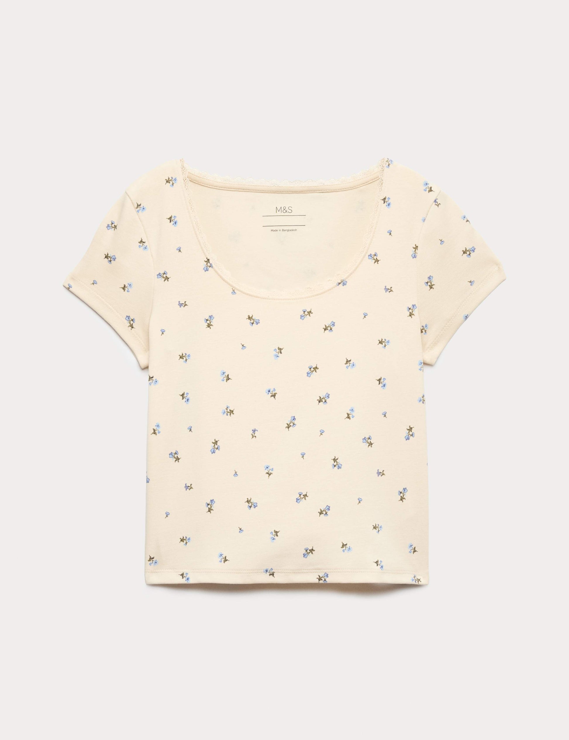 Cotton Rich Lace Trim Fitted Crop T-Shirt (6-16 Yrs)