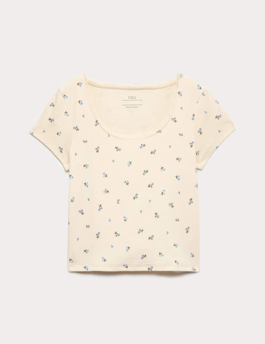 Cotton Rich Lace Trim Fitted Crop T-Shirt (6-16 Yrs)