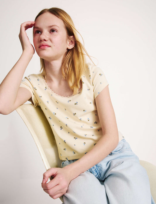 Cotton Rich Lace Trim Fitted Crop T-Shirt (6-16 Yrs)