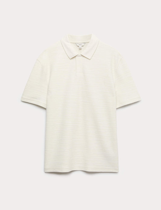 Cotton Rich Notch Neck Boucle Polo Shirt