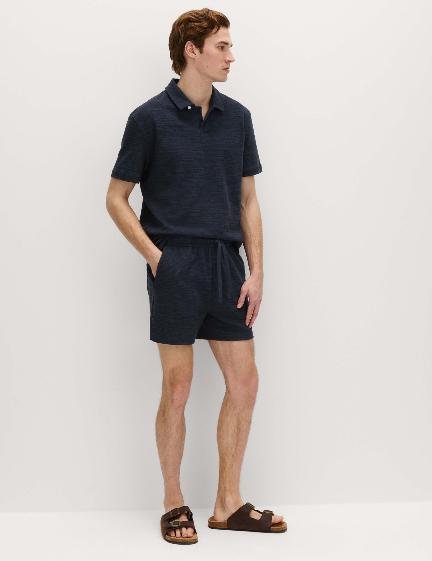 Cotton Rich Notch Neck Boucle Polo Shirt