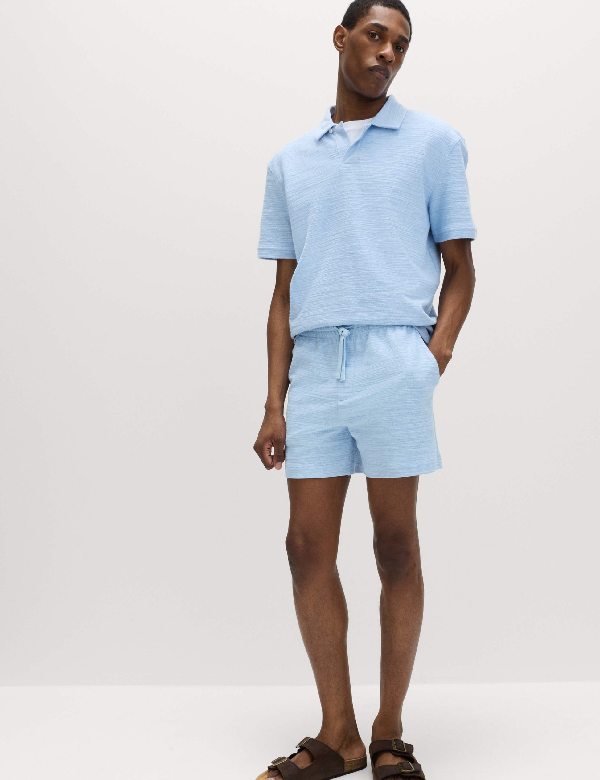Cotton Rich Notch Neck Boucle Polo Shirt