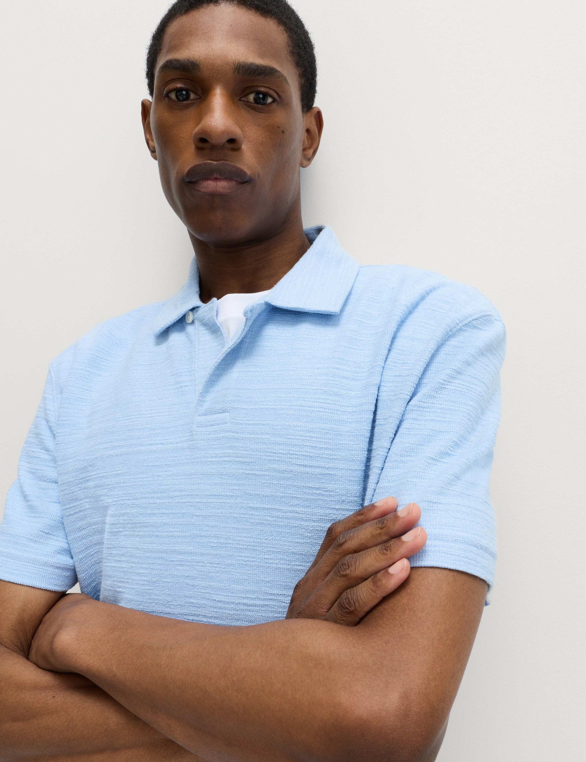Cotton Rich Notch Neck Boucle Polo Shirt