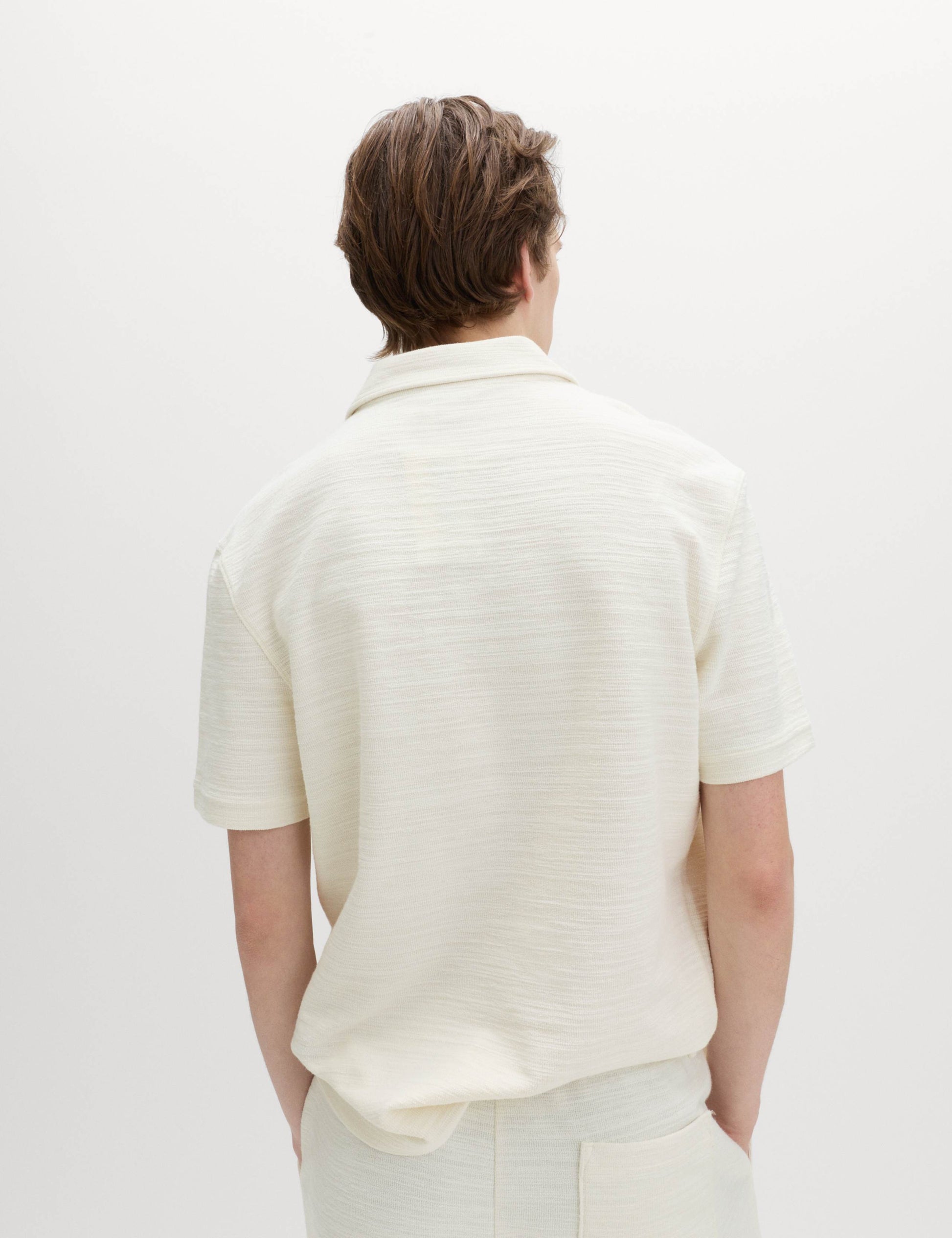 Cotton Rich Notch Neck Boucle Polo Shirt
