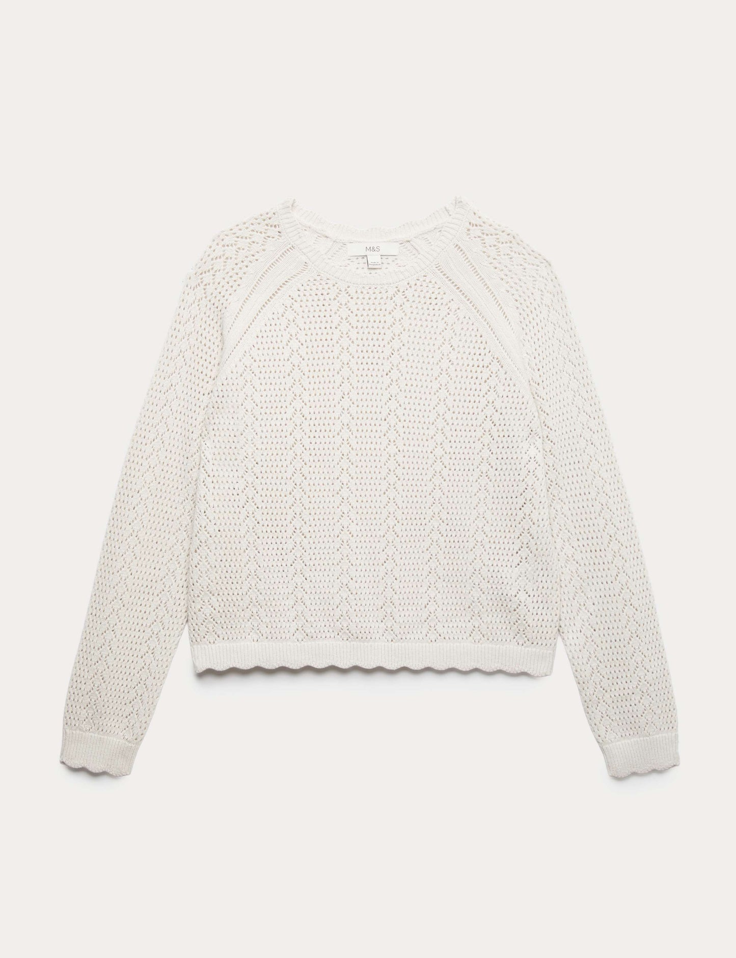 Cotton Rich Pointelle Scallop Edge Jumper