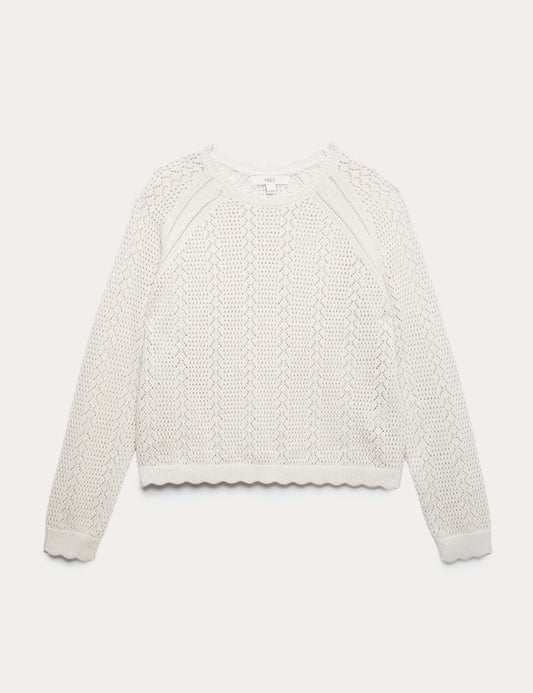 Cotton Rich Pointelle Scallop Edge Jumper