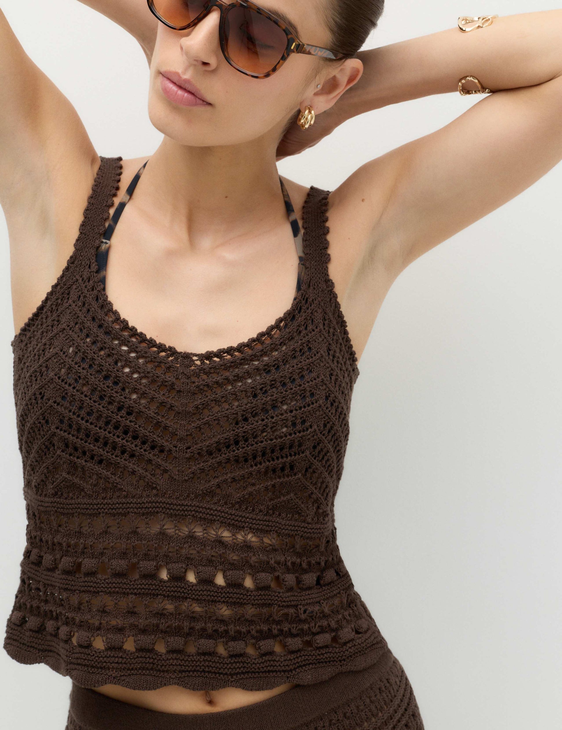 Cotton Rich Pointelle Scallop Edge Knitted Vest
