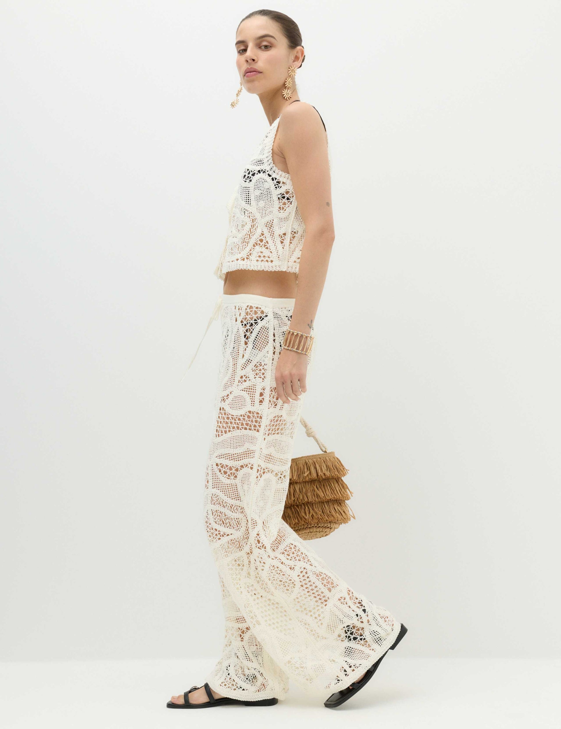 Crochet-Style Cropped Knitted Waistcoat