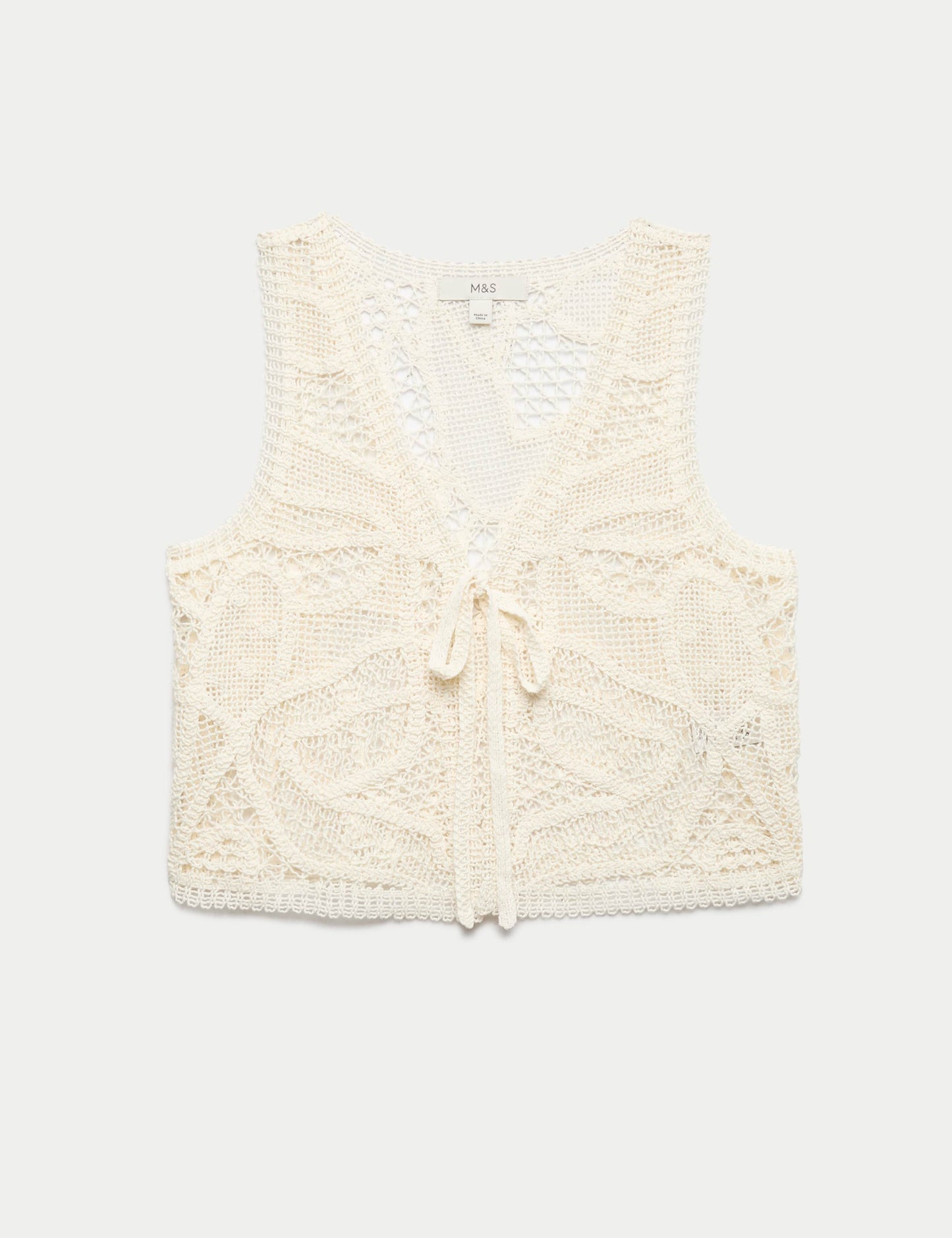 Crochet-Style Cropped Knitted Waistcoat