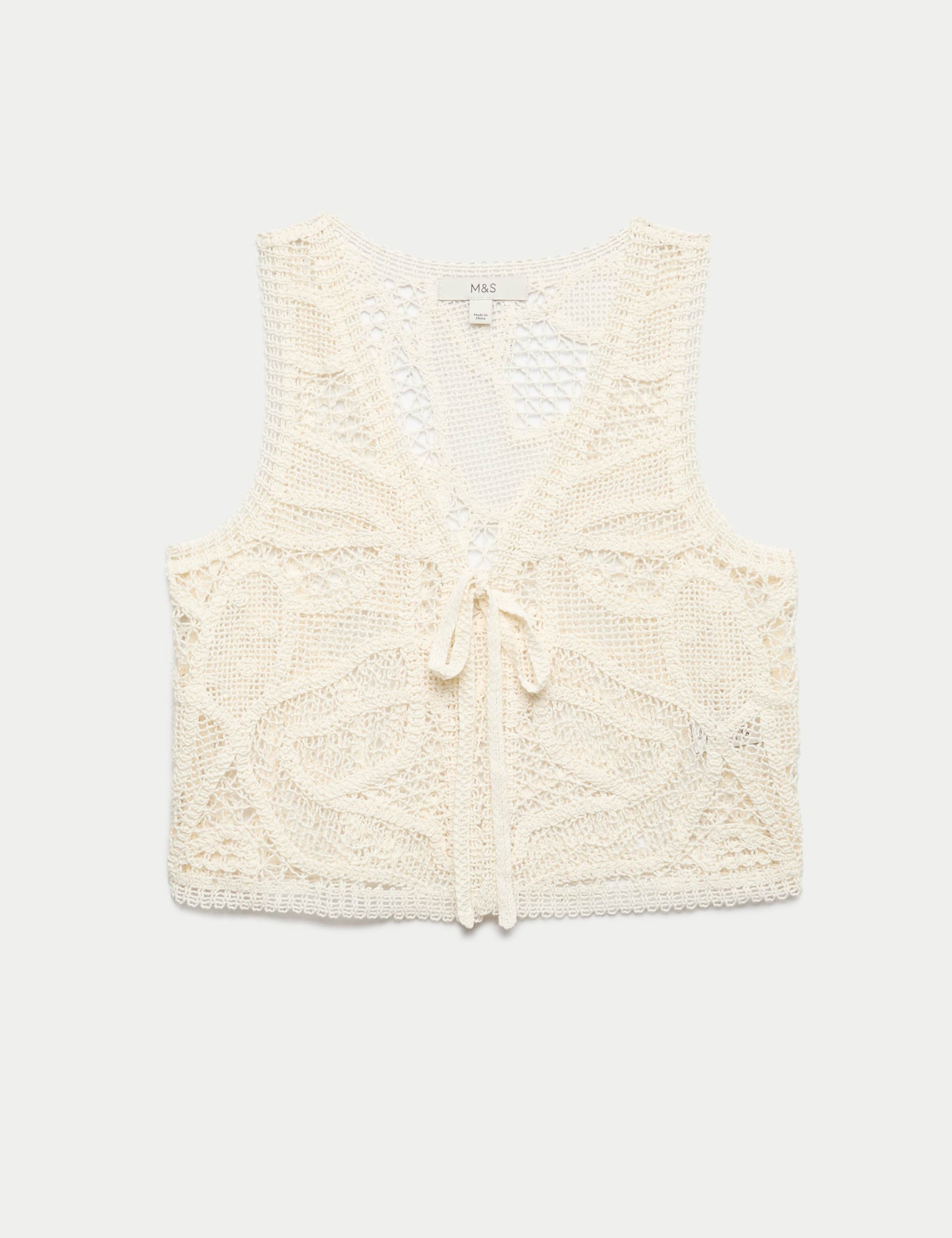 Crochet-Style Cropped Knitted Waistcoat