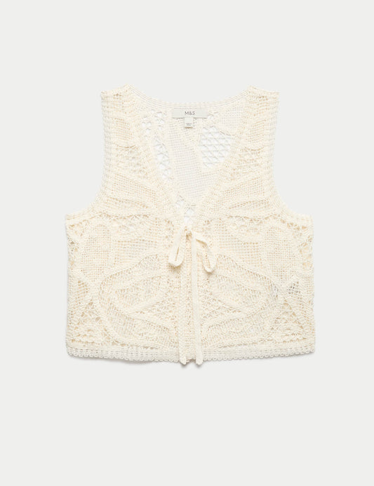 Crochet-Style Cropped Knitted Waistcoat