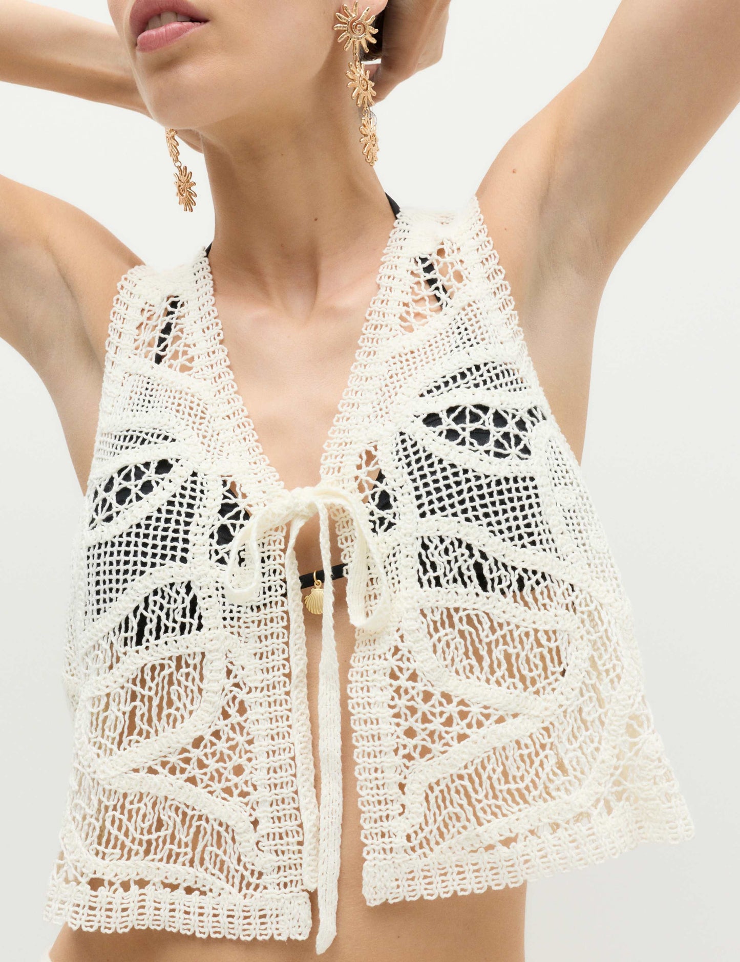 Crochet-Style Cropped Knitted Waistcoat