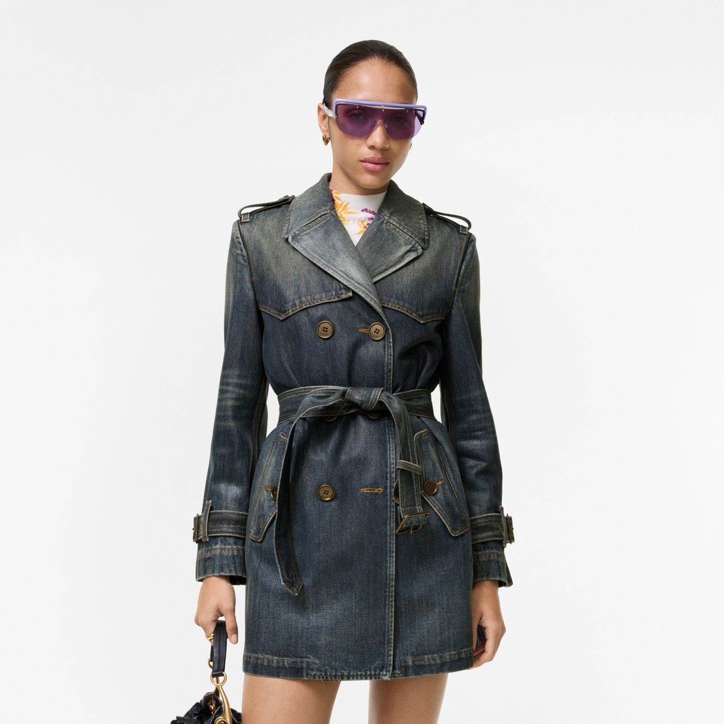 Short Coated Denim Trench Coat