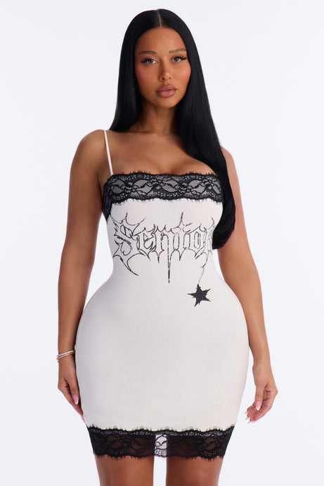 High Status Lace Trim Cotton Mini Dress