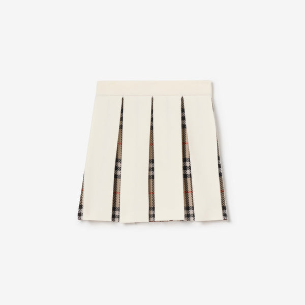 Pleated Check Wool Blend Skirt