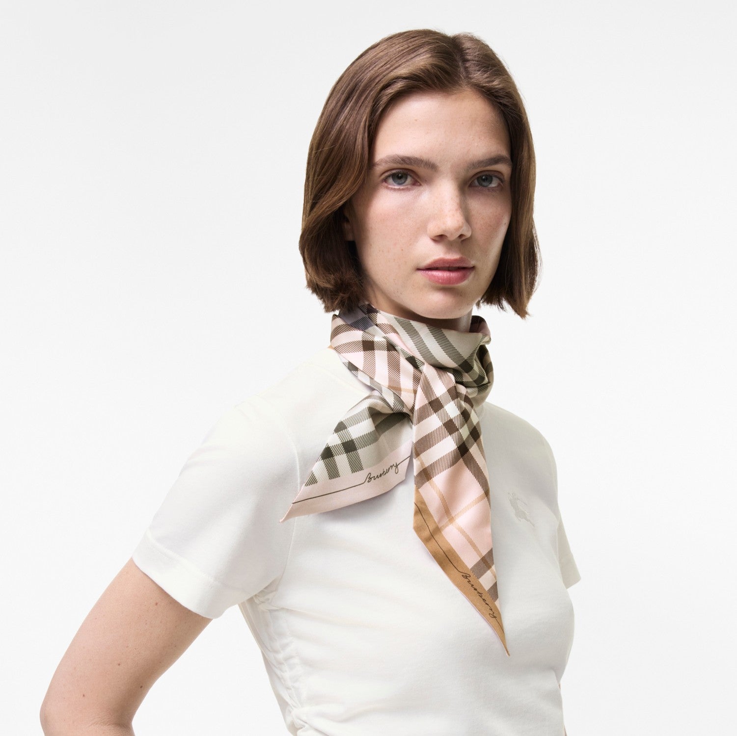 Skinny Contrast Check Silk Scarf