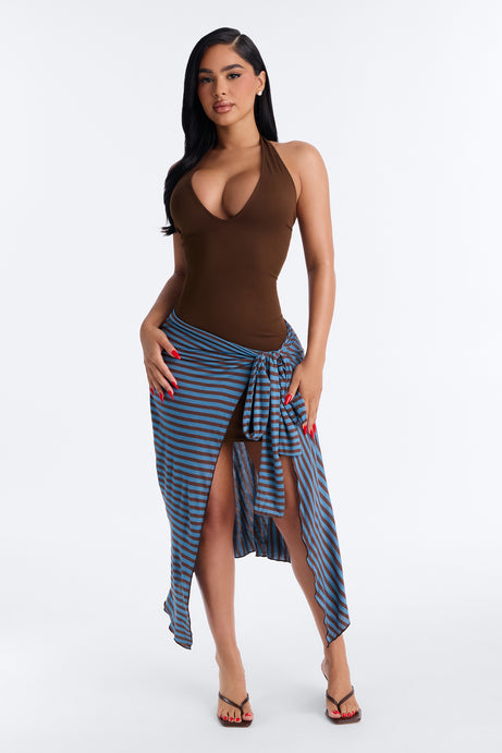 Street Chic Halter Midi Dress - Brown/combo