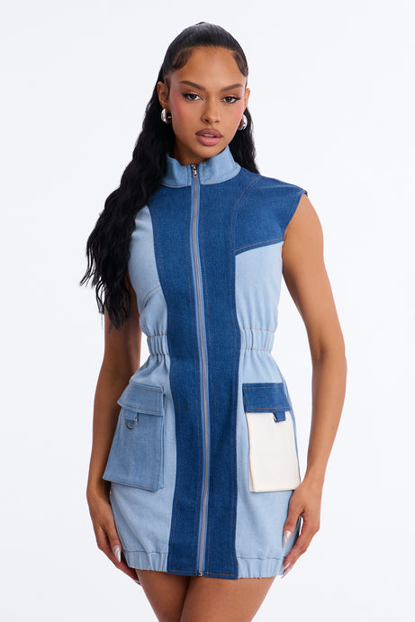 Sonic Vroom Stretch Denim Mini Dress