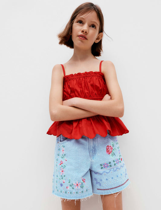 Denim Cross Stitch Bermuda Shorts (6-16 Yrs)