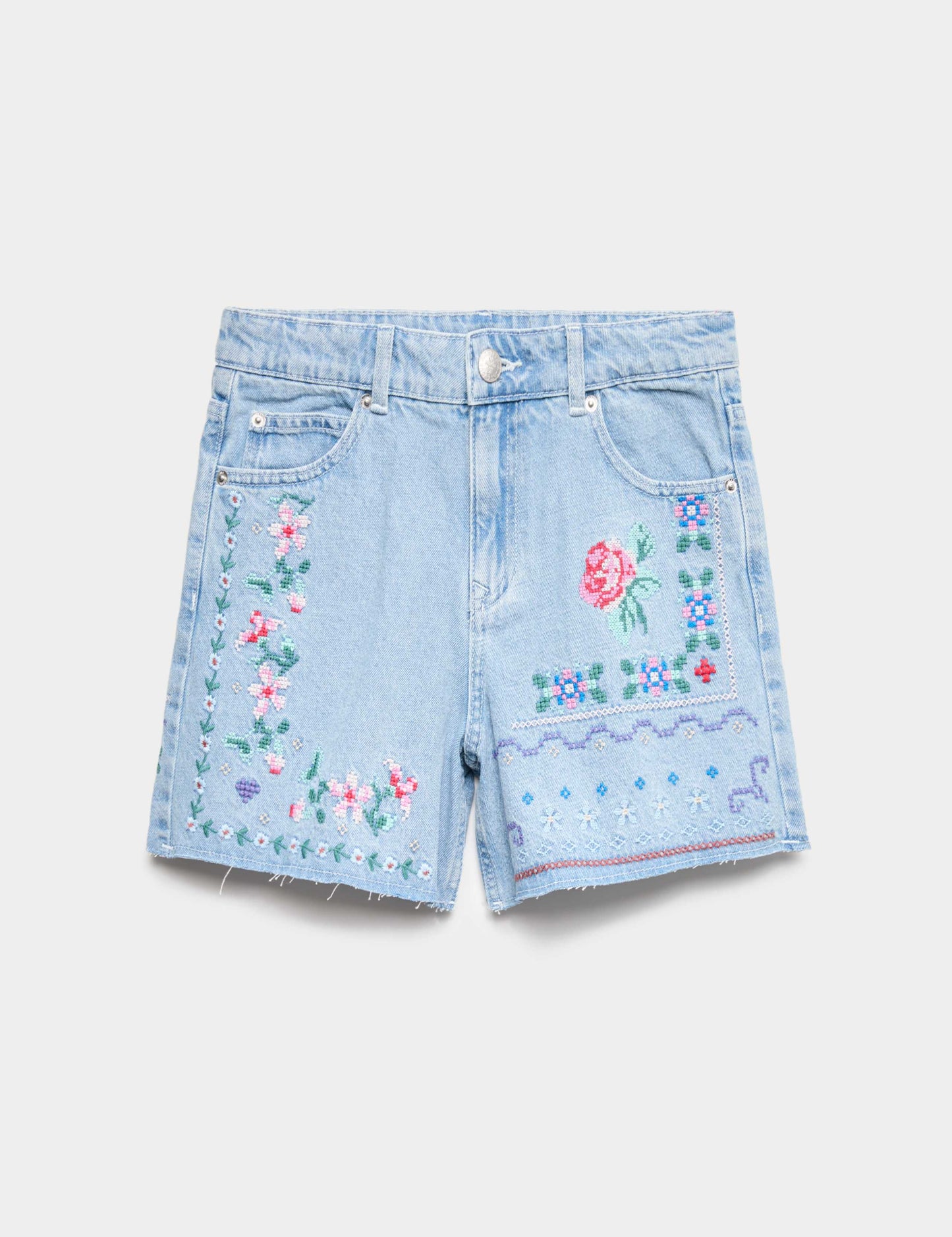 Denim Cross Stitch Bermuda Shorts (6-16 Yrs)