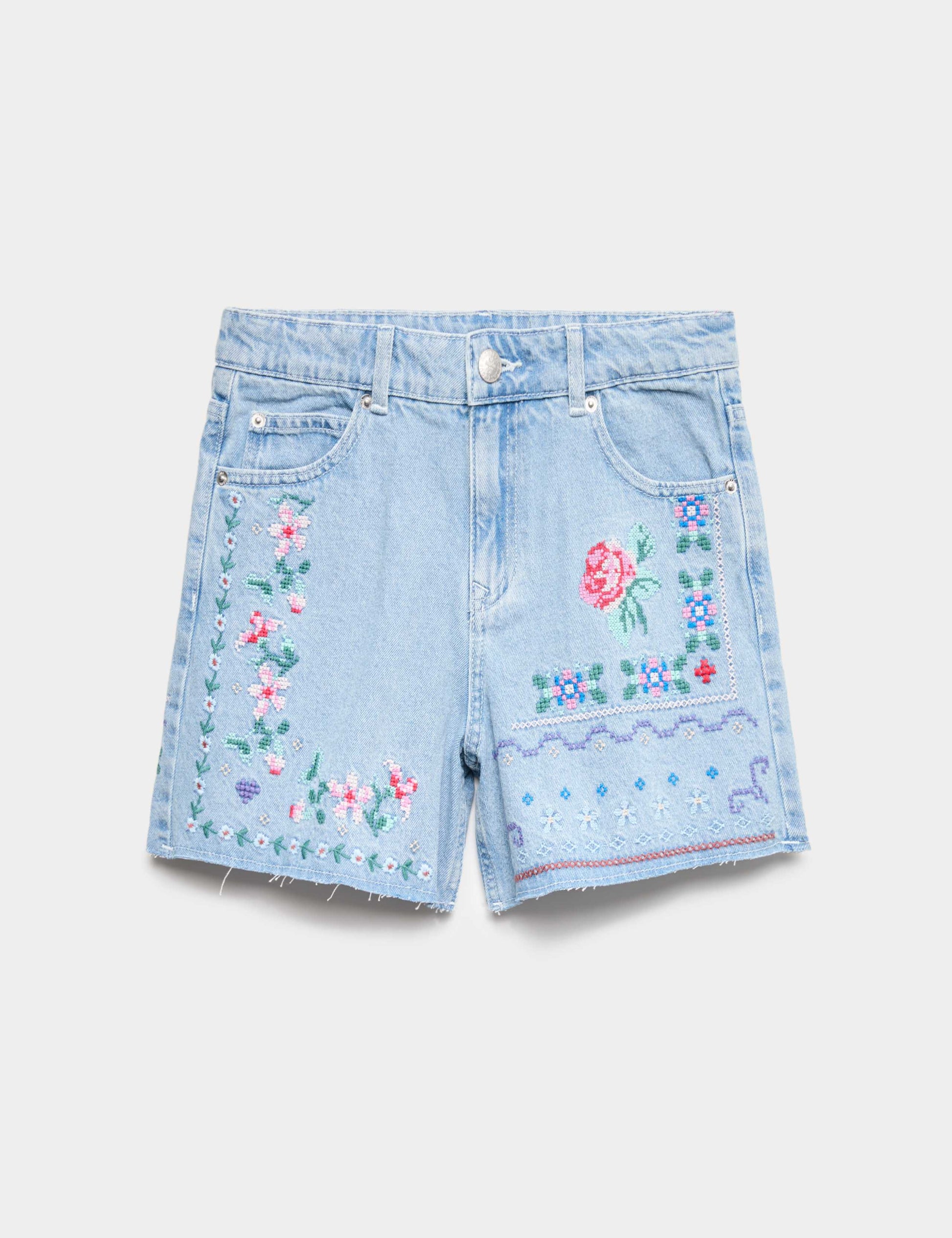 Denim Cross Stitch Bermuda Shorts (6-16 Yrs)