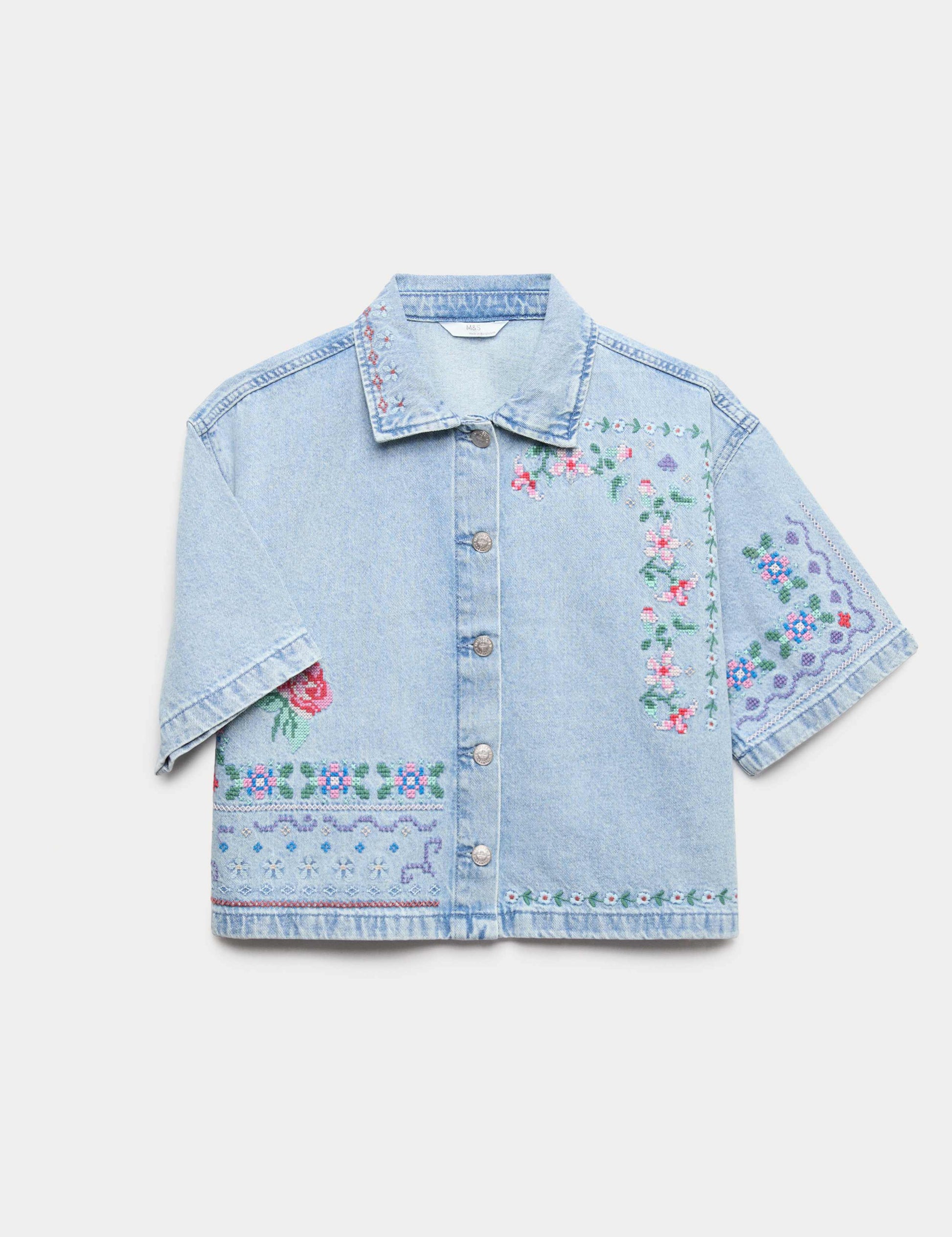 Denim Cross Stitch Embroidered Shirt (6-16 Yrs)