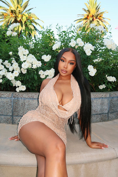 Drinks On Me Sequin 3 Piece Bikini & Dress Set - Mocha