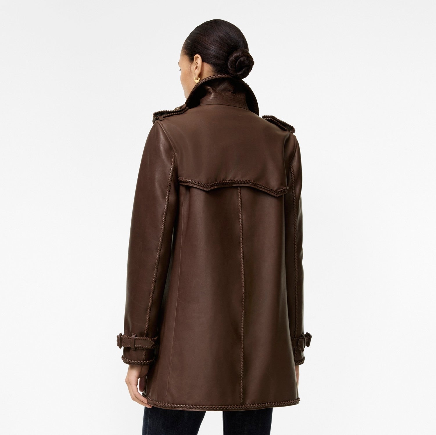 Short Fringed Leather Trench Coat