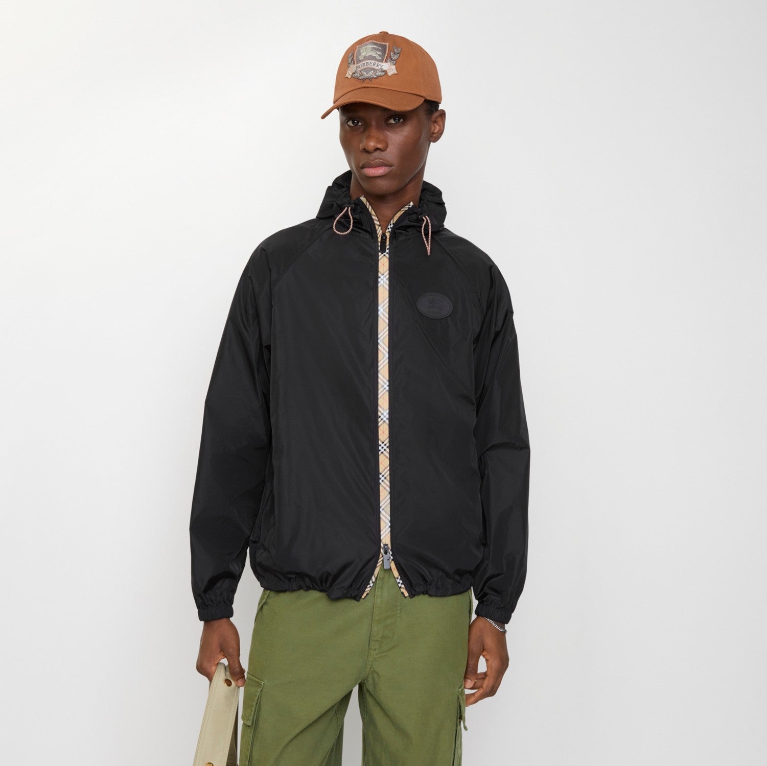 Checker-tape Nylon Hooded Jacket