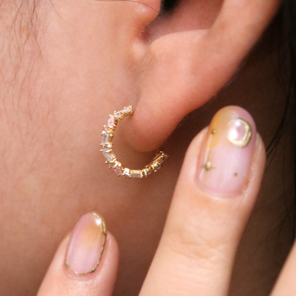 White Topaz and Rose quartz Semi-Hoop Earrings - Interactive Group