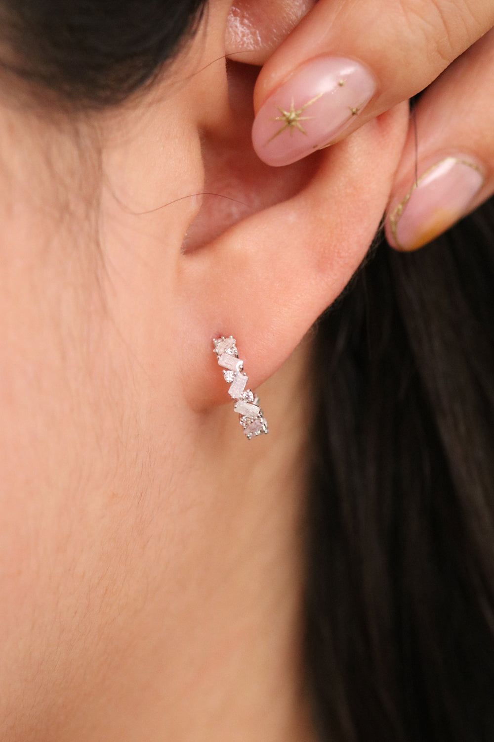 White Topaz and Rose quartz Semi-Hoop Earrings - Interactive Group