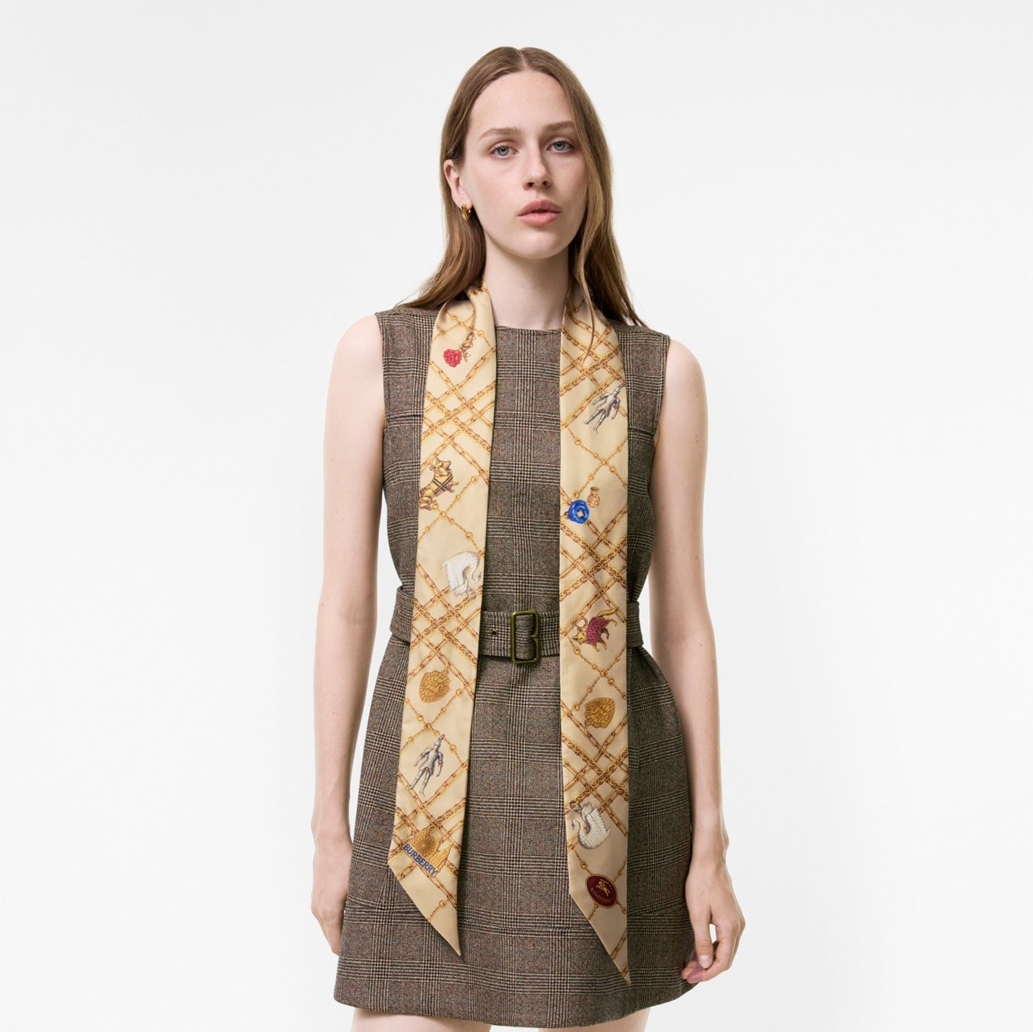 Skinny Check Charm Silk Scarf
