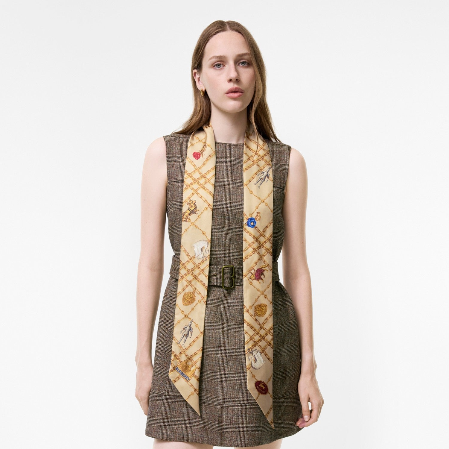 Skinny Check Charm Silk Scarf