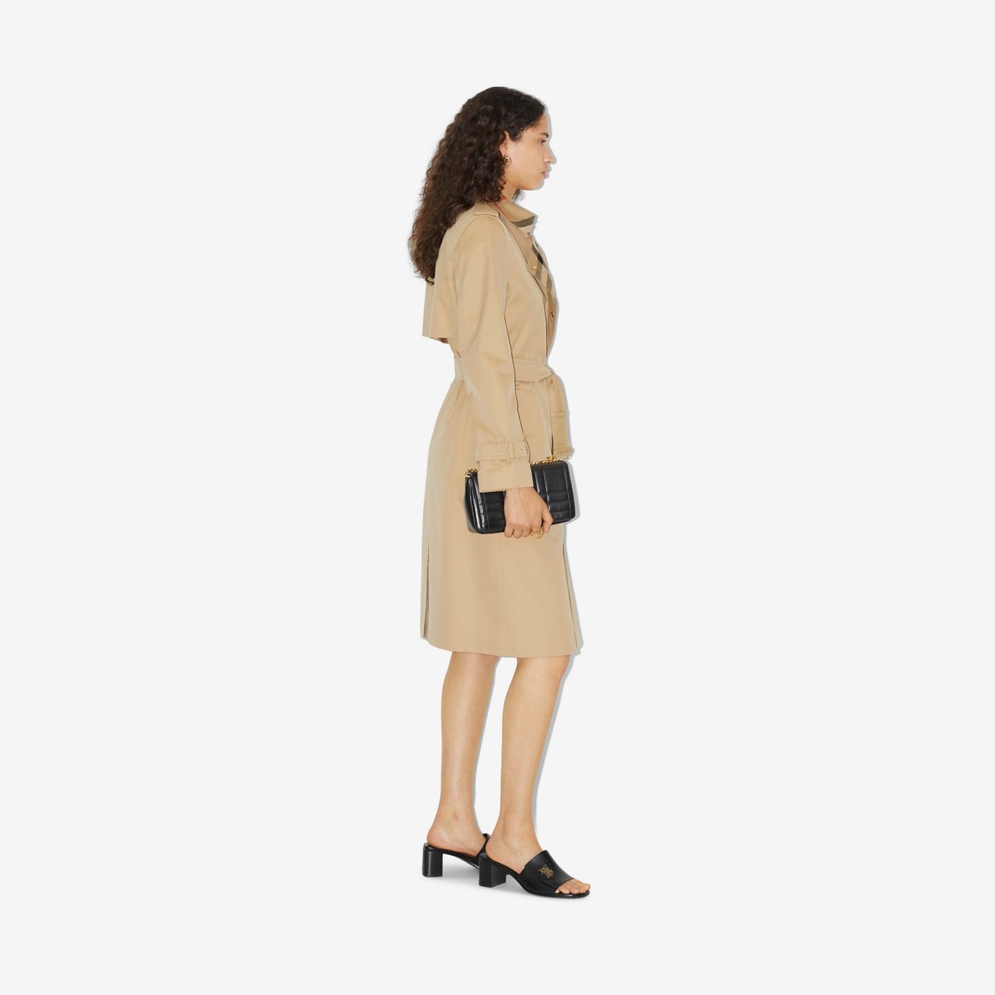 Long Check Collar Gabardine Trench Coat