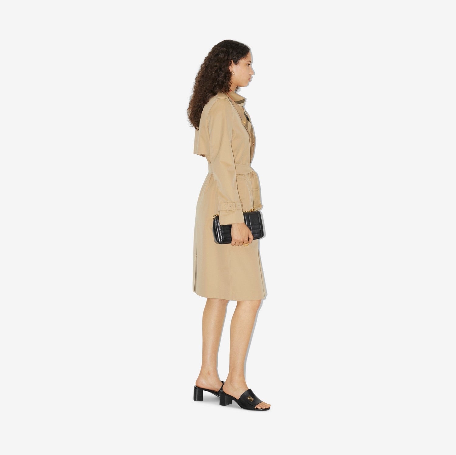 Long Check Collar Gabardine Trench Coat