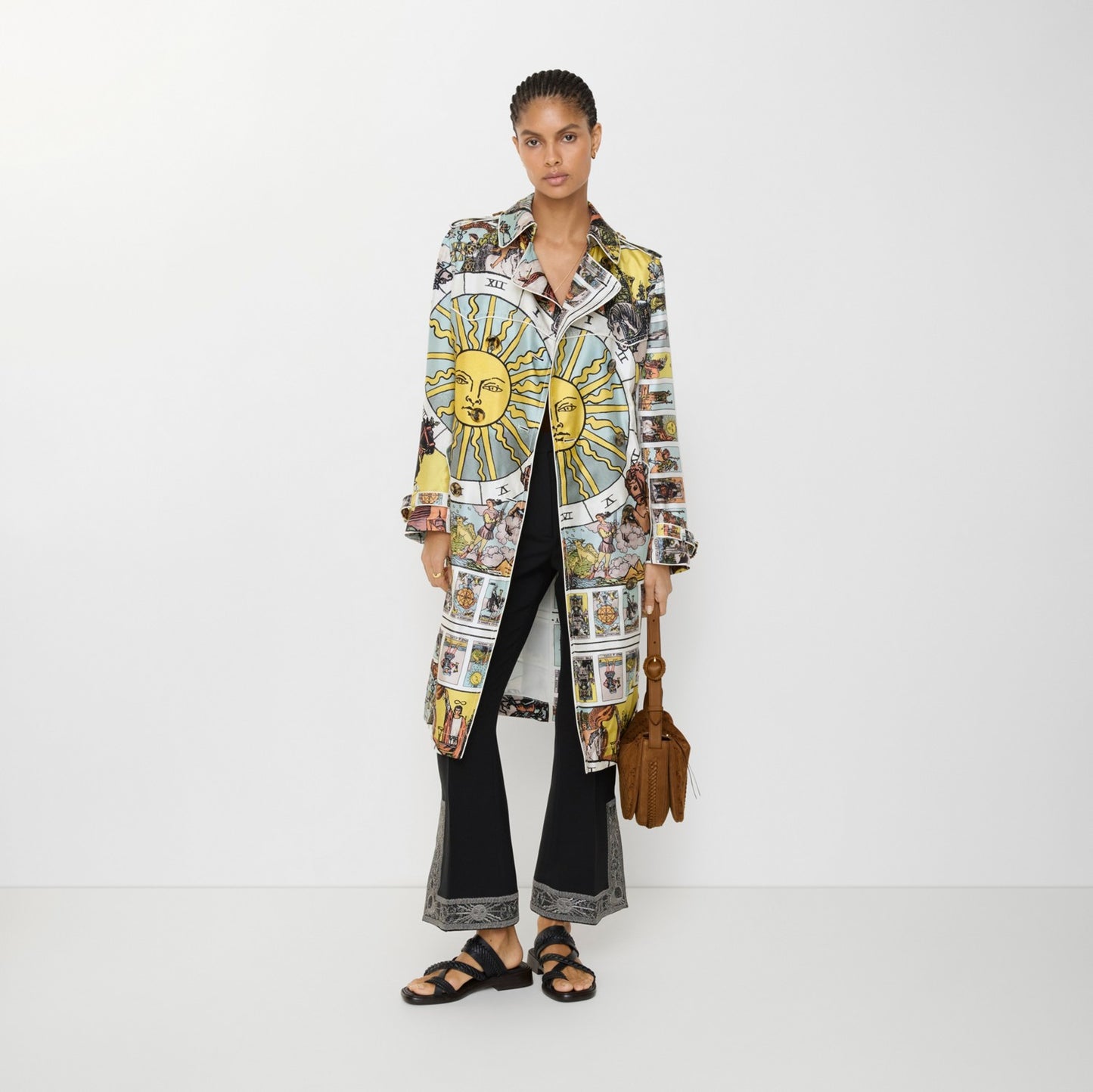 Long Tarot Print Silk Foxfield Trench Coat