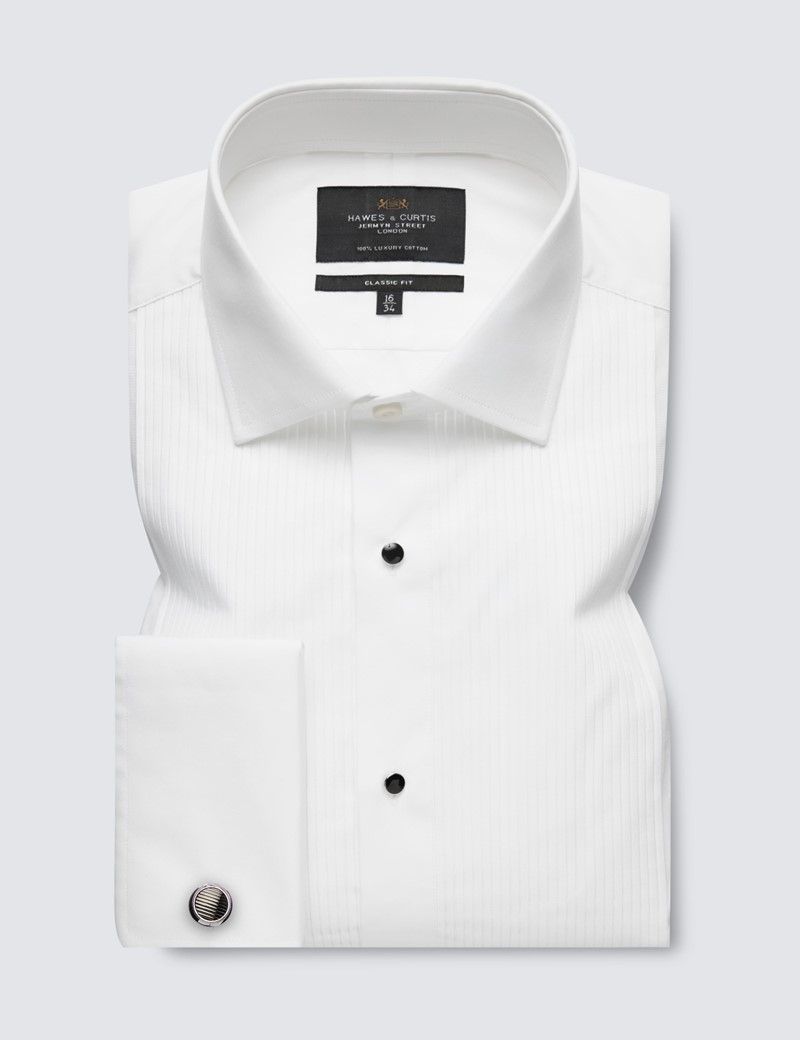 Classic Fit White Pleat Front Evening Shirt
