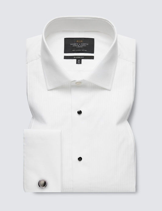 Classic Fit White Pleat Front Evening Shirt