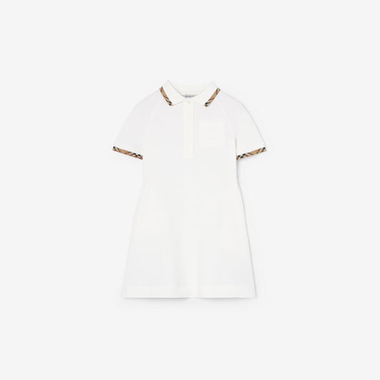 Check Trim Cotton Polo Shirt Dress