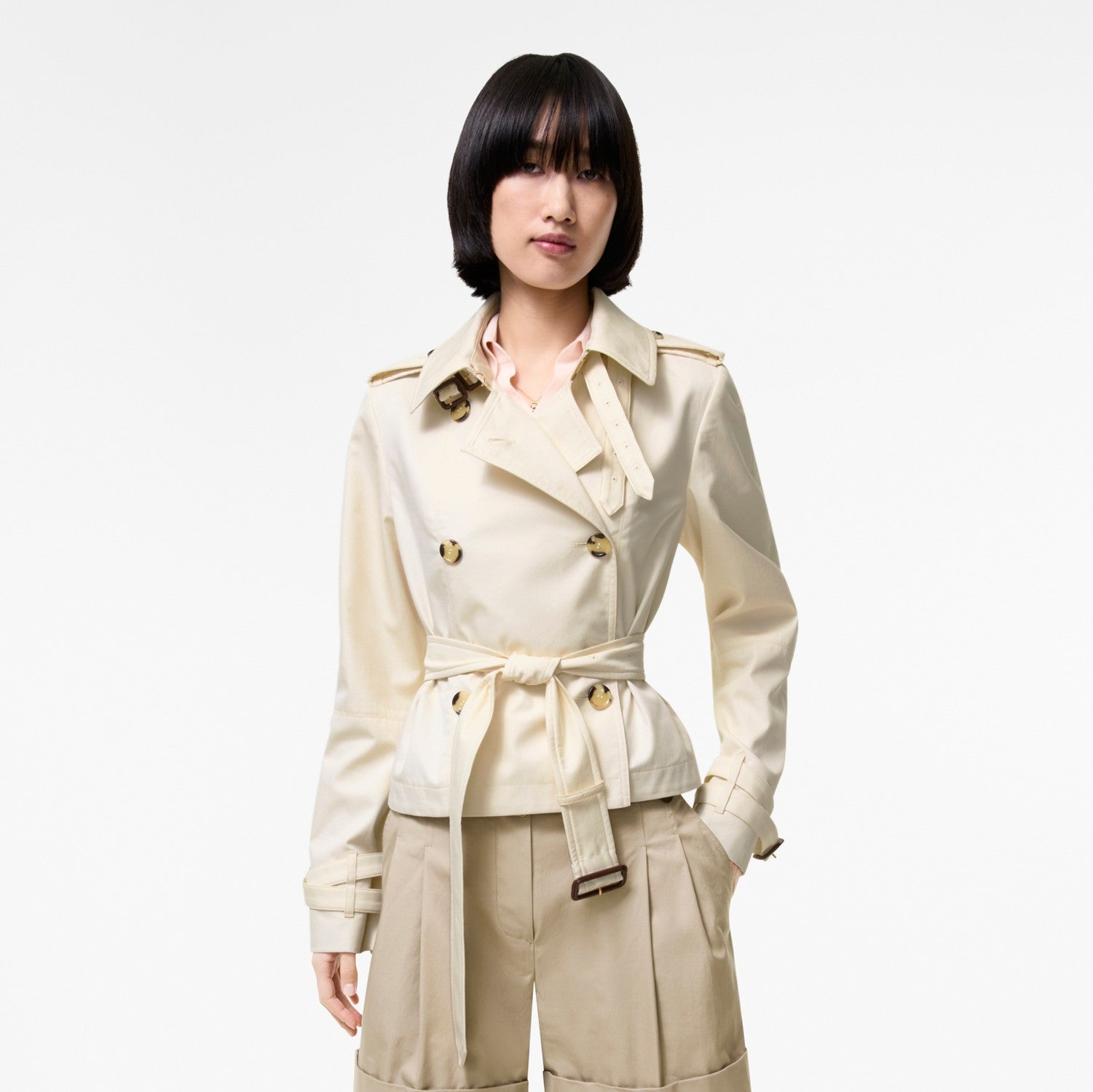 Cropped Tropical Gabardine Trench Jacket