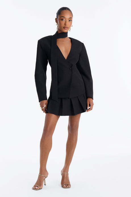 Adeline Long Sleeve Scarf Blazer - Black
