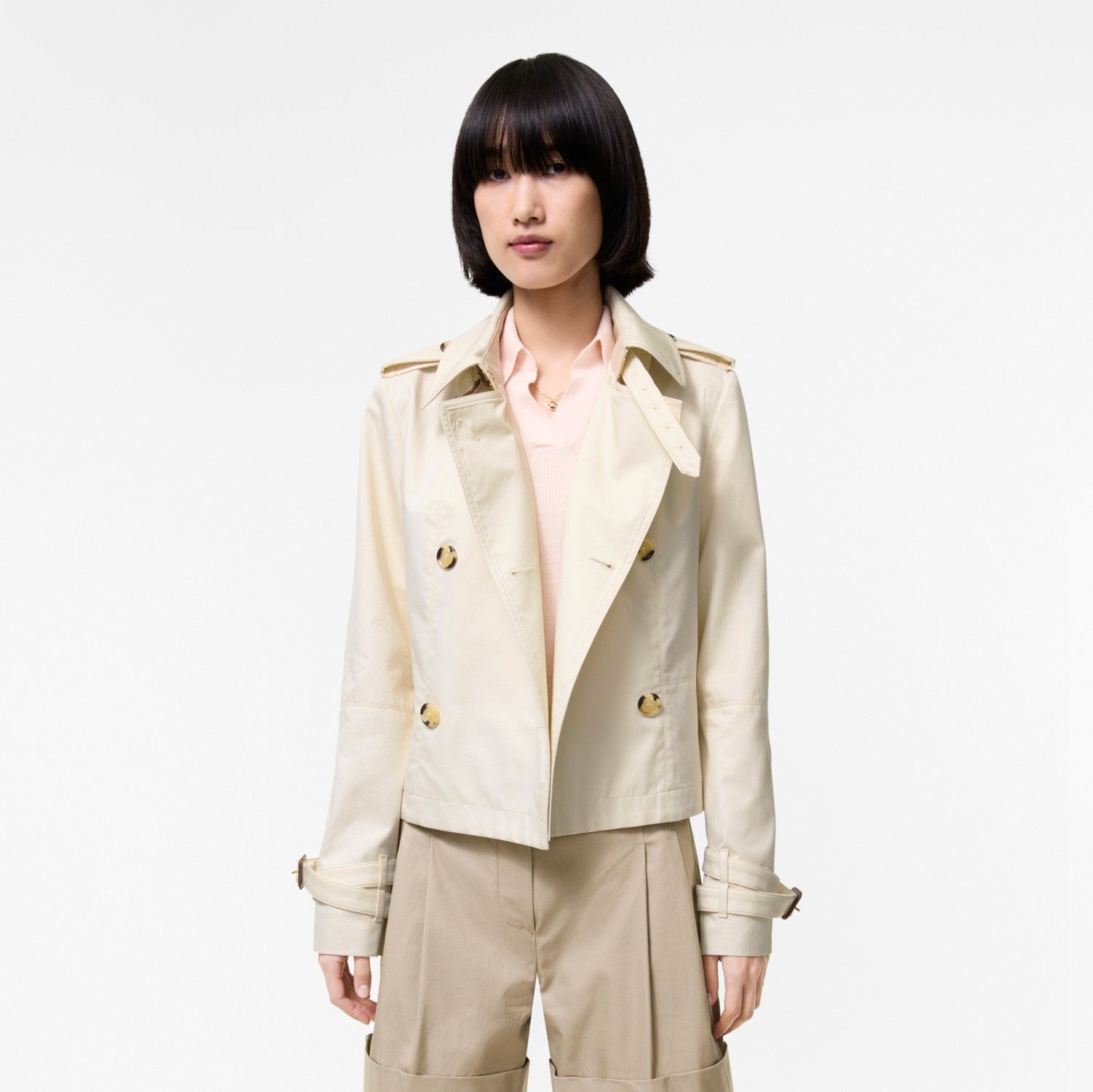 Cropped Tropical Gabardine Trench Jacket