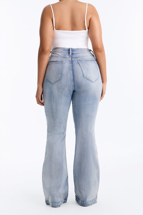 Tall Key Figure Ripped Stretch Flare Jeans - Medium Wash