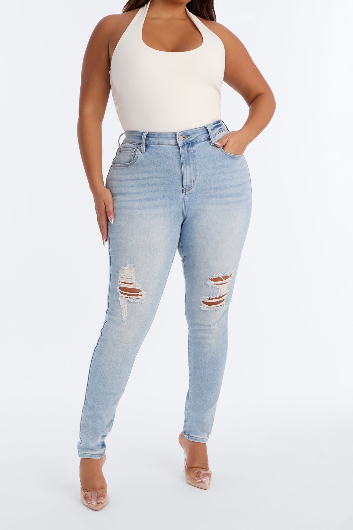 Tall Kalisha Stretch Ripped Skinny Jeans - Light Wash