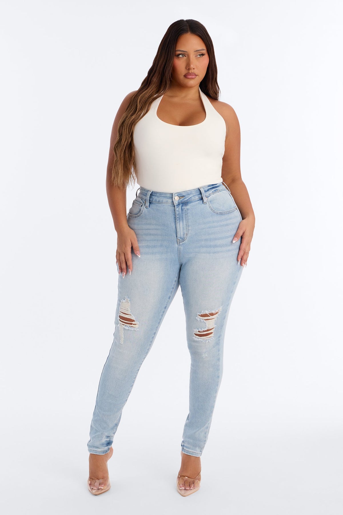Tall Kalisha Stretch Ripped Skinny Jeans - Light Wash