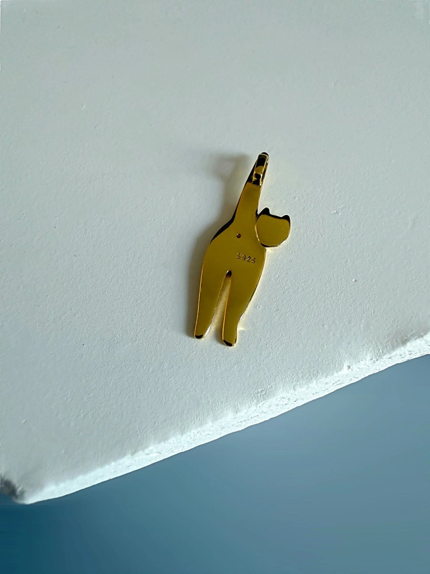 925 Sterling Silver Funny Cat Pendant  18K Gold Plated Cat Lover Gift - Interactive Group