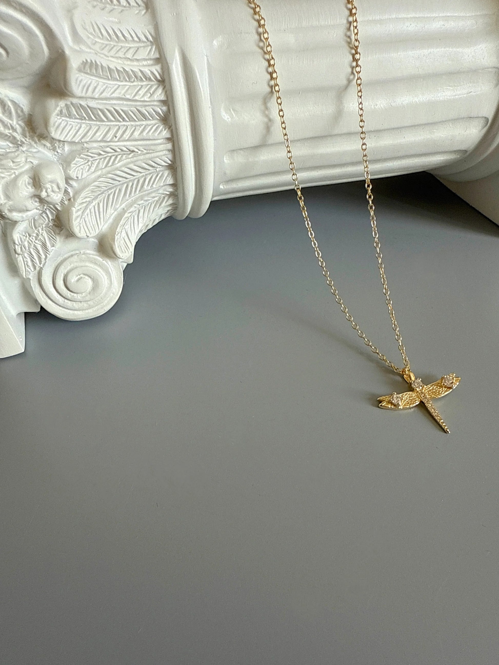 18K Gold Plated 925 Sterling Silver Elegant Dragonfly Necklace - Interactive Group