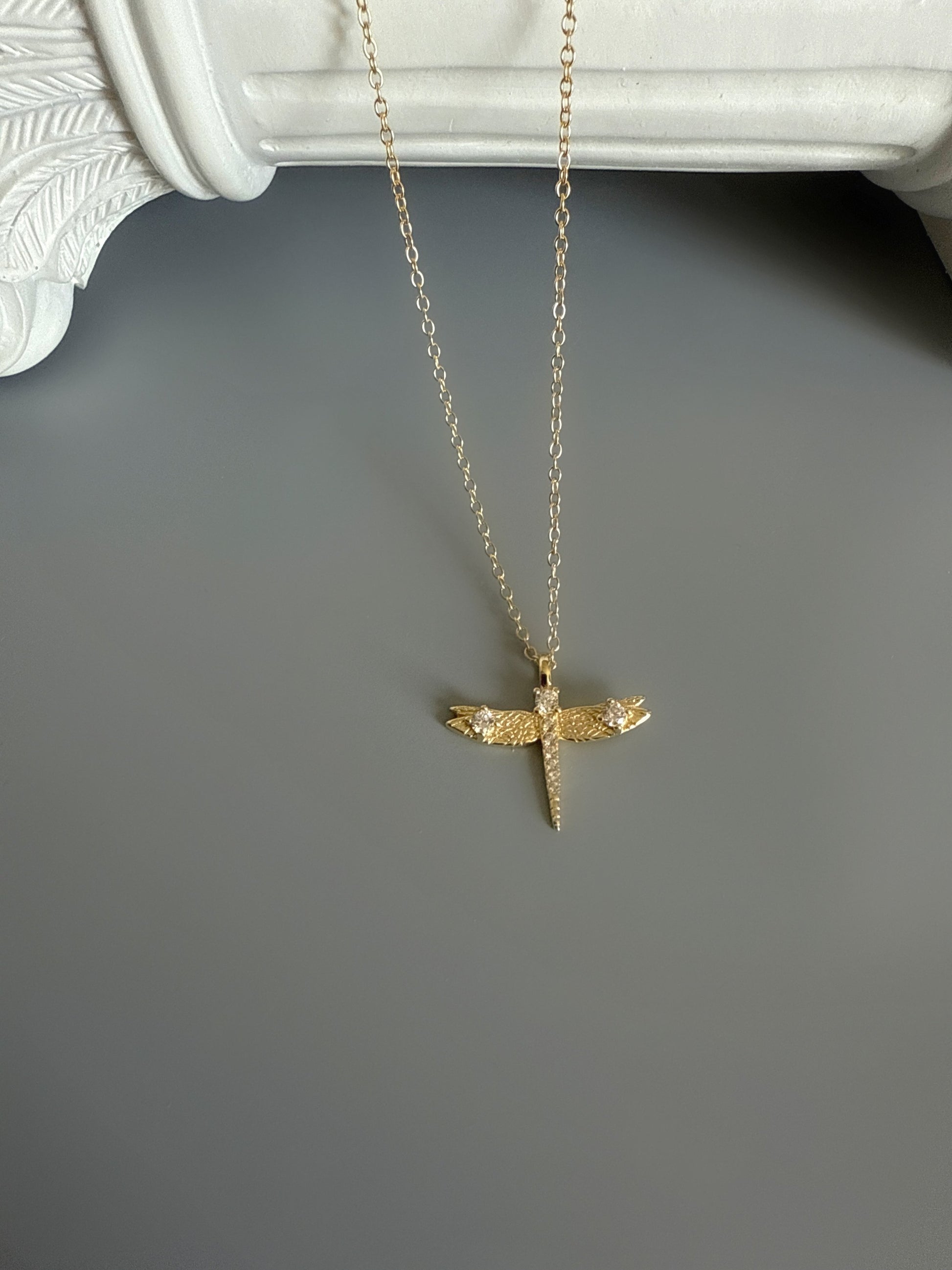 18K Gold Plated 925 Sterling Silver Elegant Dragonfly Necklace - Interactive Group