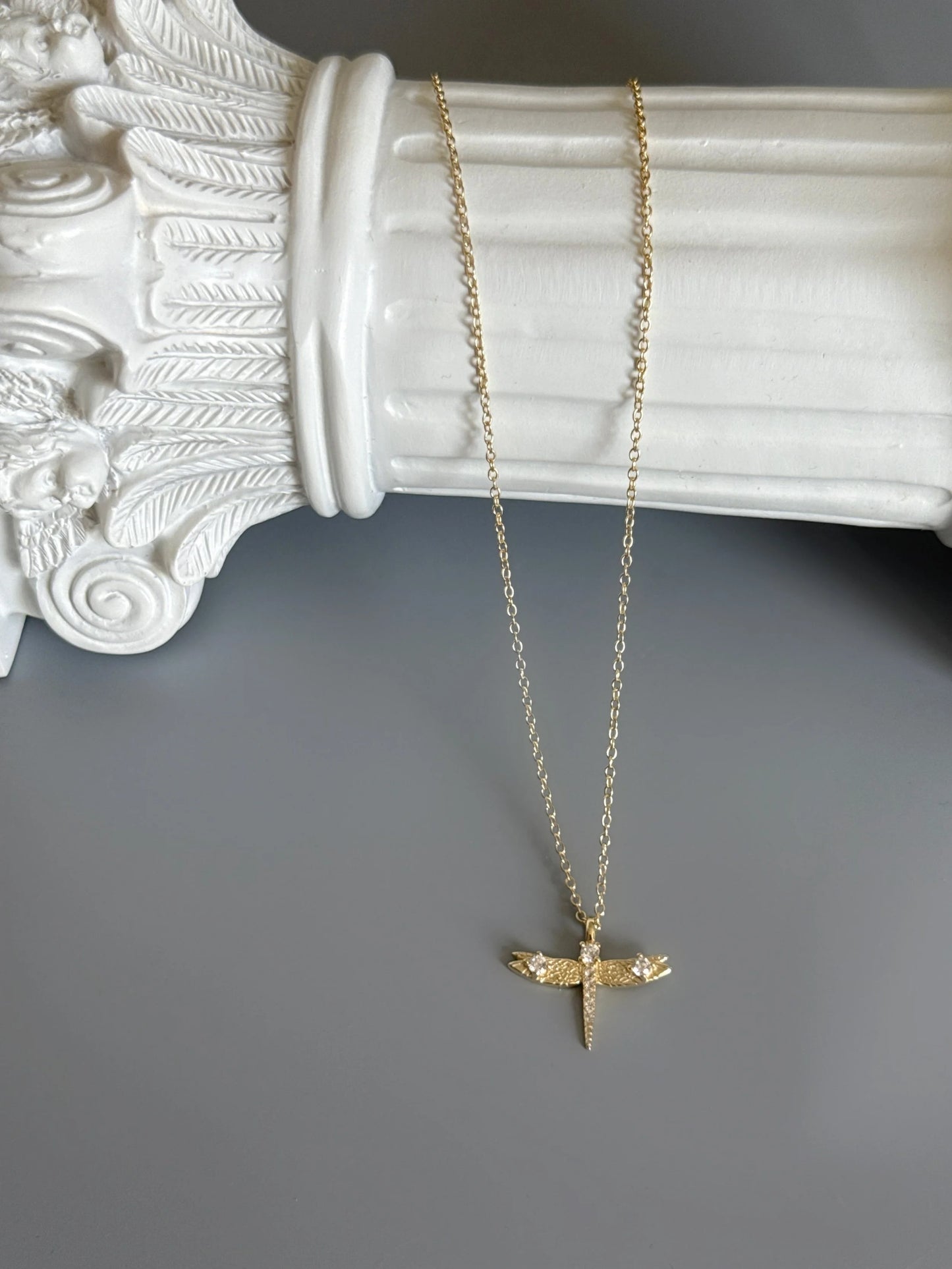 18K Gold Plated 925 Sterling Silver Elegant Dragonfly Necklace - Interactive Group